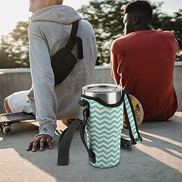 Beautyflier 30 onzas neopreno 3 en 1 vaso portador bolsa con correa ajustable para el hombro para tazas de café aisladas de acero inoxidable (Chevron, azul aguamarina)
